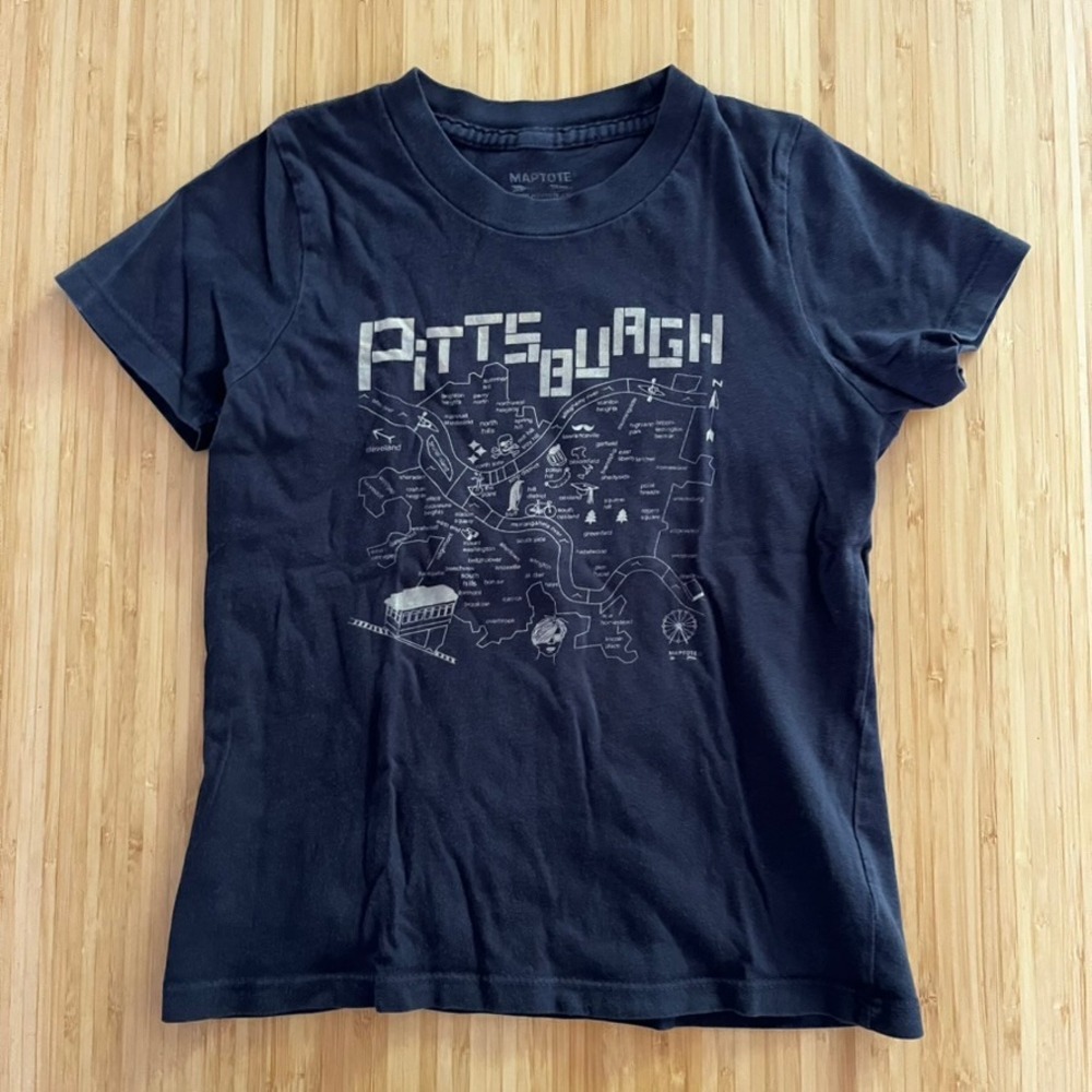Maptote Pittsburgh‎ Cotton City Graphic T-Shirt Kids Crew Neck Navy Blue size 6
